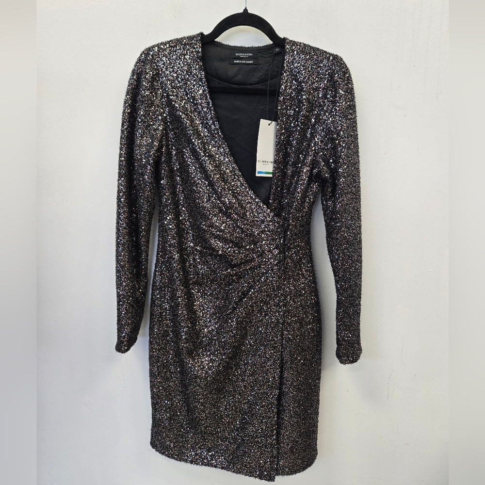 NWT Scotch & Soda Black Sequin Long Sleeve Dress